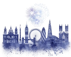 London Skyline Watercolour Splash Blue