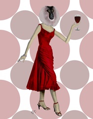 Monkey in Red Dress with wine