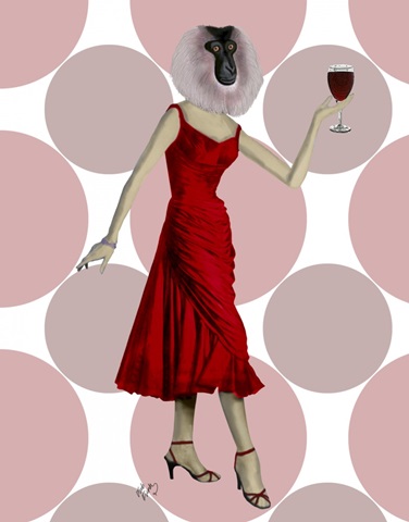 Monkey in Red Dress with wine