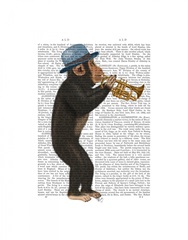 Monkey Playing Trumpet with Blue Hat
