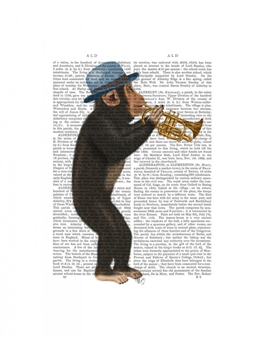 Monkey Playing Trumpet with Blue Hat