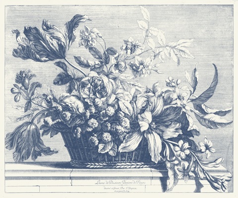 Navy Basket of Flowers I