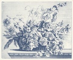 Navy Basket of Flowers II