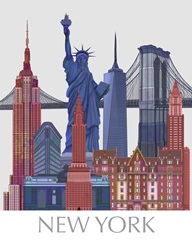 New York Landmarks , Red Blue