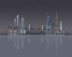 New York Skyline Night Reflections