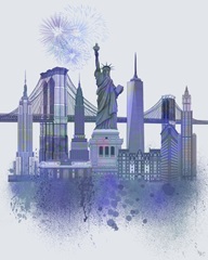 New York Skyline Watercolour Splash Blue