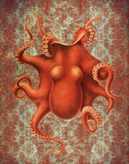 Octopus 4 Red Damask