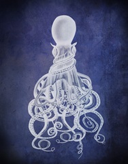 Octopus, Twisted White on Blue