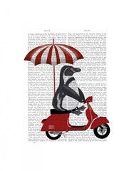 Penguin On Red Moped