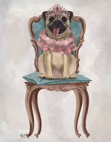 Pug Princess on Chair