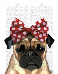 Pug with Red Spotty Bow On Head