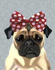 Pug with Red Spotty Bow On Head