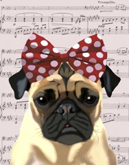 Pug with Red Spotty Bow On Head