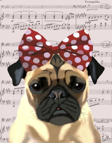 Pug with Red Spotty Bow On Head