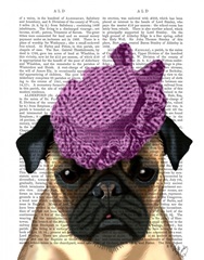 Pug with Vintage Purple Hat