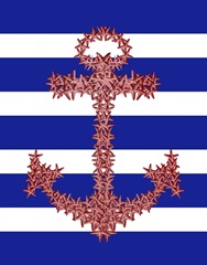 Red Starfish Anchor on Blue and White