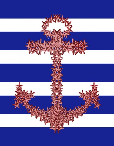 Red Starfish Anchor on Blue and White