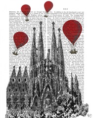 Sagrada Familia and Red Hot Air Balloons