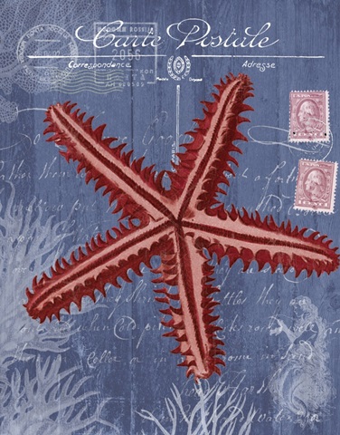 Seaside Postcard Red on Blue a