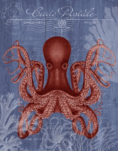 Seaside Postcard Red on Blue c