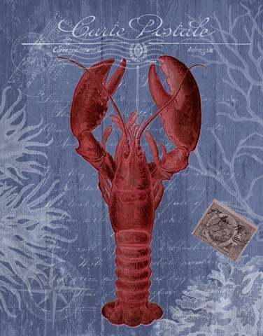 Seaside Postcard Red on Blue d