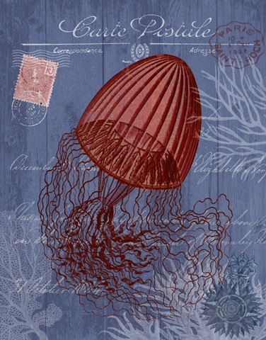 Seaside Postcard Red on Blue e