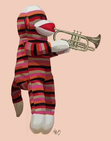 Sock Monkey Playing Trumpet