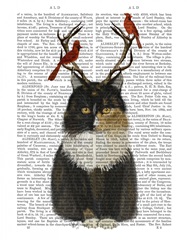 Tortoiseshell Cat, Antlers and Red Birds