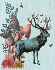 Turquoise Deer in Mushroom Forest