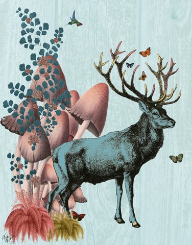 Turquoise Deer in Mushroom Forest