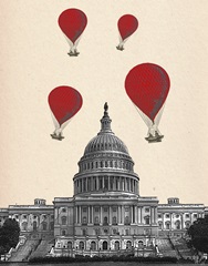US Capitol Building and Red Hot Air Balloons