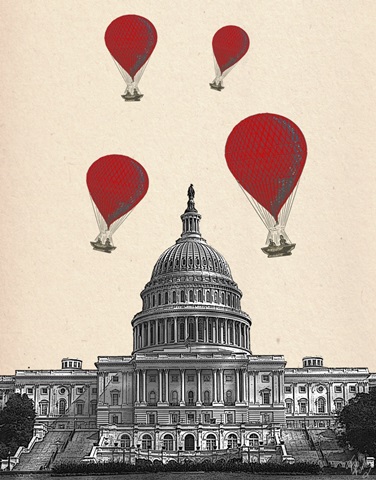 US Capitol Building and Red Hot Air Balloons