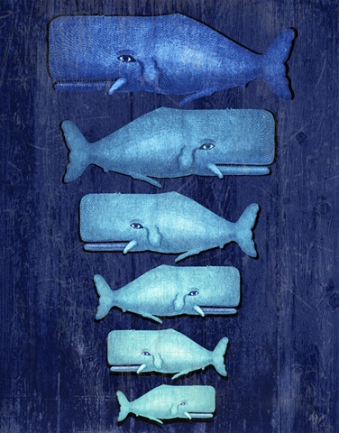 Whale Family Blue on Blue