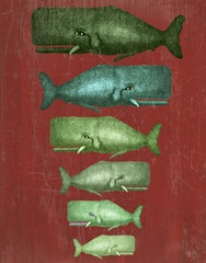 Whale Family Green on Red