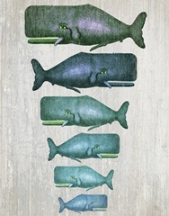 Whale Family Green on White