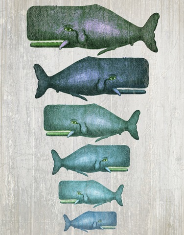 Whale Family Green on White