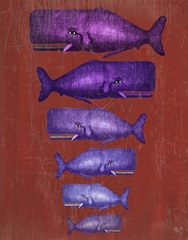 Whale Family Purple on Red