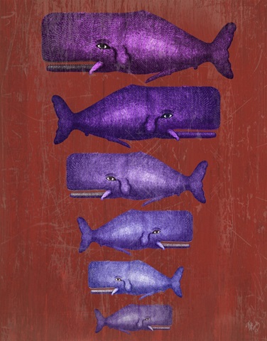 Whale Family Purple on Red