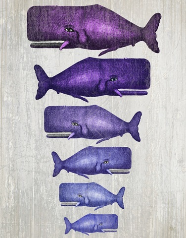 Whale Family Purple on White