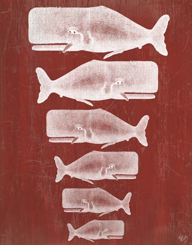 Whale Family White On Red