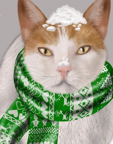 White Cat, Green Scarf