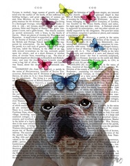 White French Bulldog and Butterflies