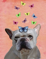 White French Bulldog and Butterflies