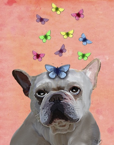 White French Bulldog and Butterflies