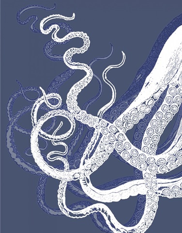 White Octopus on Indigo Blue c