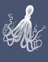 White Octopus on Indigo Blue e