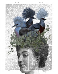 Woman with Blue Birds On Head