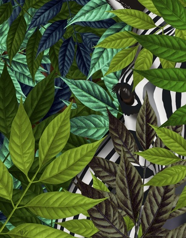 Zebra in Green Leaves