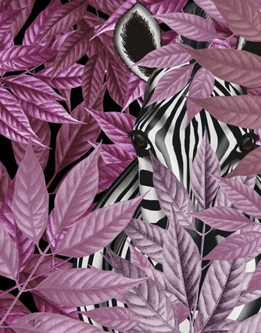 Zebra in Pink Leaves