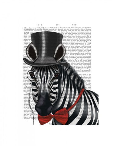 Zebra with Top Hat and Bow Tie 1, Sideways